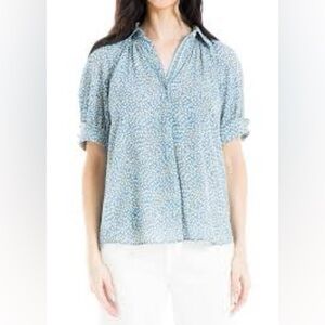 Max Studio Women's 3/4 Sleeve Collared, Blue/Gold Butterfly Bunches Large, NWT